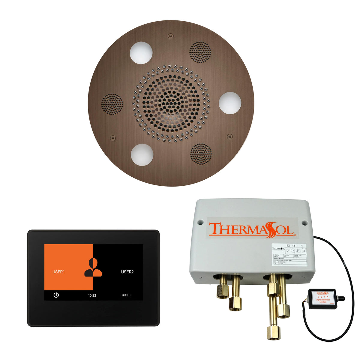 ThermaSol The Wellness Shower Package with 7" ThermaTouch Round-Steam Shower Controls & Accessories-ThermaSol-Antique Nickel-Nordica Sauna