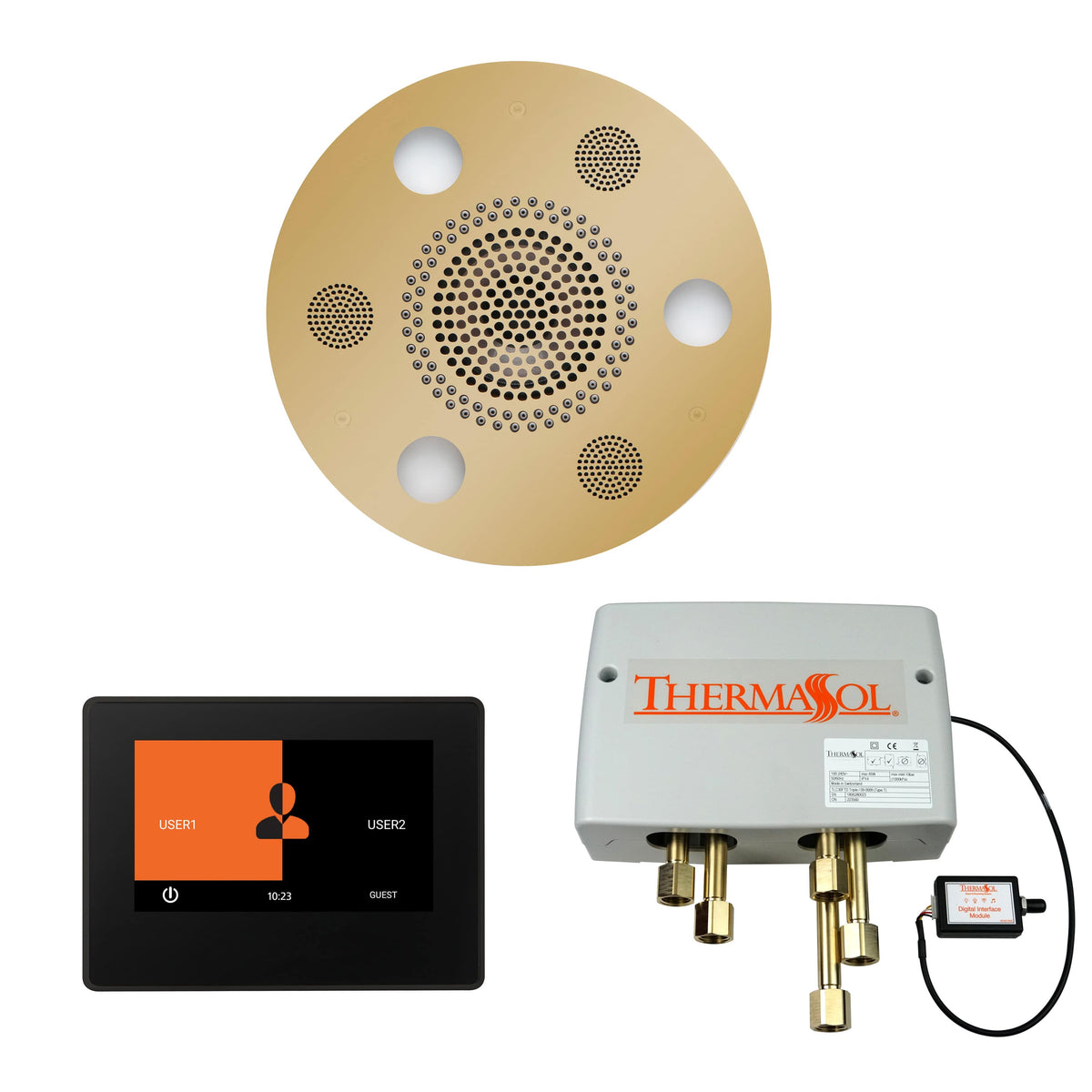 ThermaSol The Wellness Shower Package with 7" ThermaTouch Round-Steam Shower Controls & Accessories-ThermaSol-Polished Brass-Nordica Sauna
