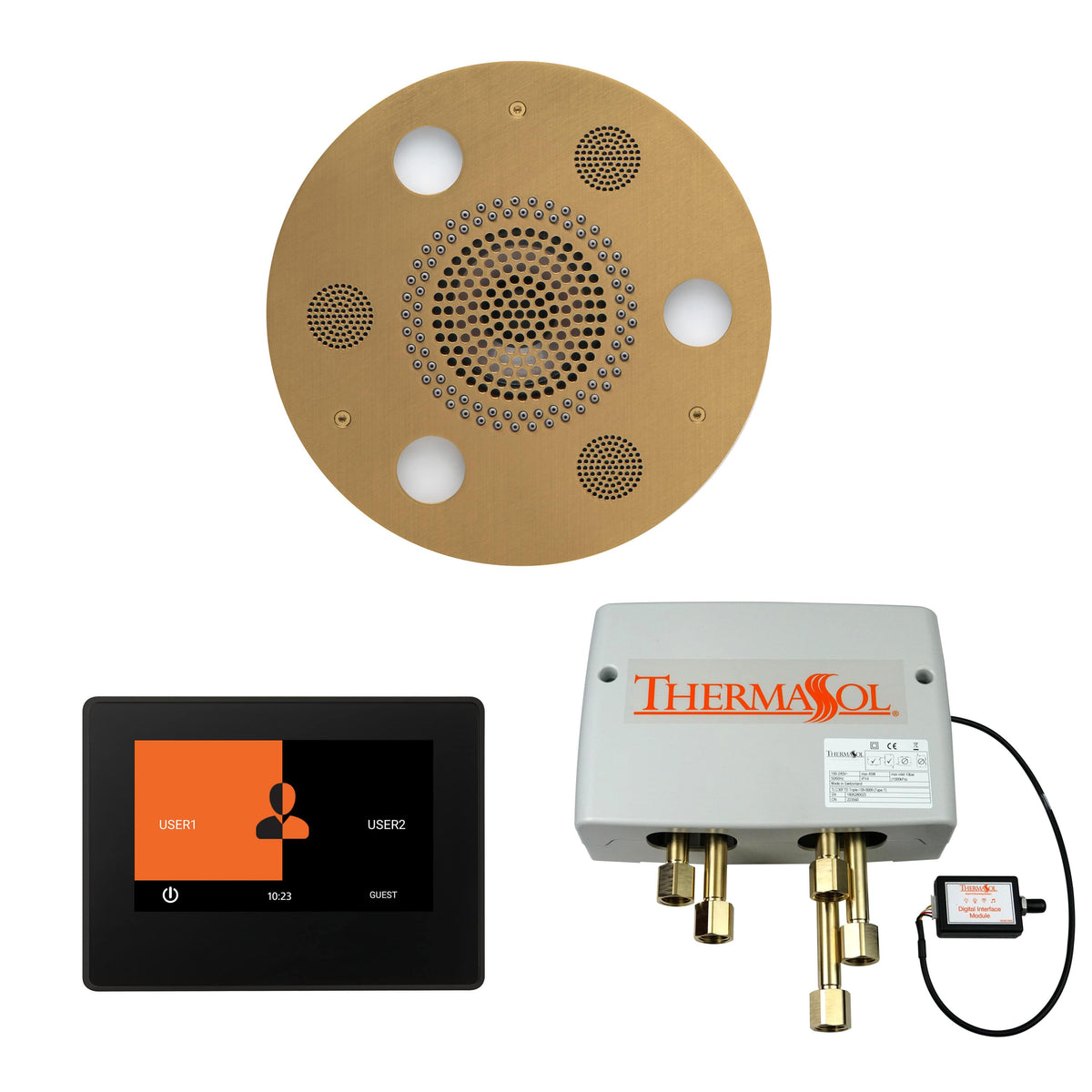 ThermaSol The Wellness Shower Package with 7" ThermaTouch Round-Steam Shower Controls & Accessories-ThermaSol-Antique Brass-Nordica Sauna