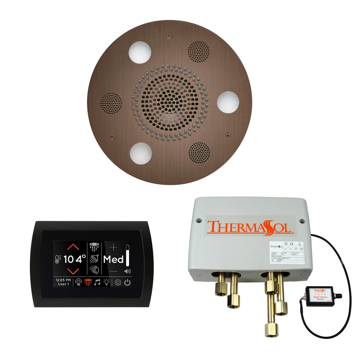 ThermaSol The Wellness Shower Package with SignaTouch Round-Steam Shower Controls & Accessories-ThermaSol-Antique Nickel-Nordica Sauna