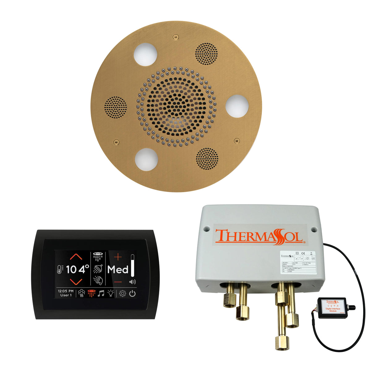 ThermaSol The Wellness Shower Package with SignaTouch Round-Steam Shower Controls & Accessories-ThermaSol-Satin Brass-Nordica Sauna