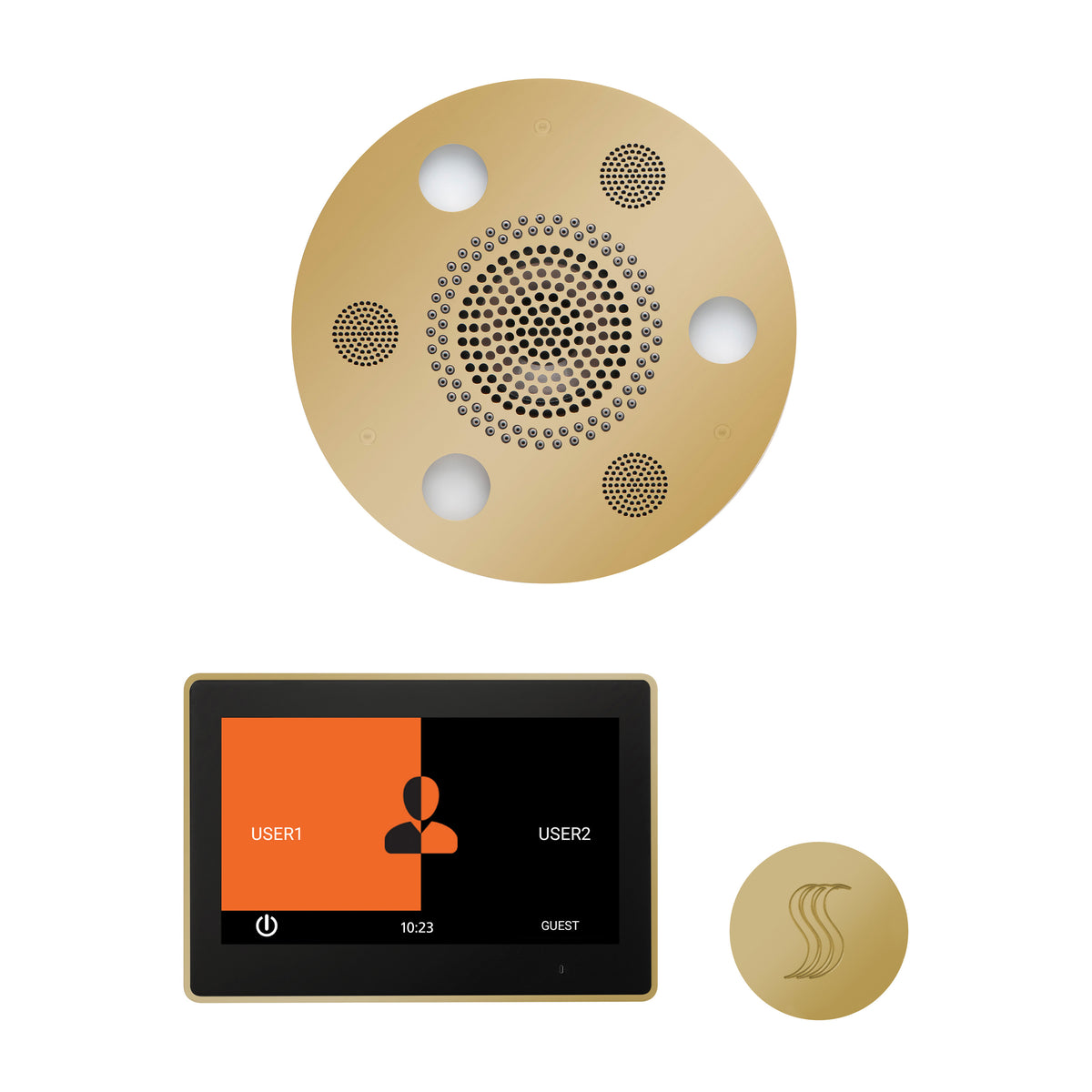 ThermaSol The Wellness Steam Package with 10" ThermaTouch Round-Steam Shower Controls & Accessories-ThermaSol-Polished Brass-Nordica Sauna