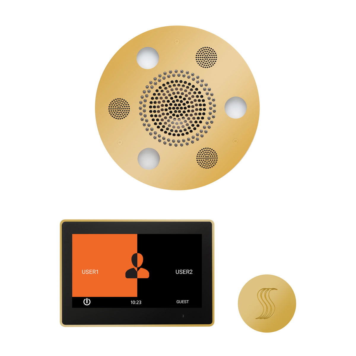 ThermaSol The Wellness Steam Package with 10" ThermaTouch Round-Steam Shower Controls & Accessories-ThermaSol-Polished Gold-Nordica Sauna