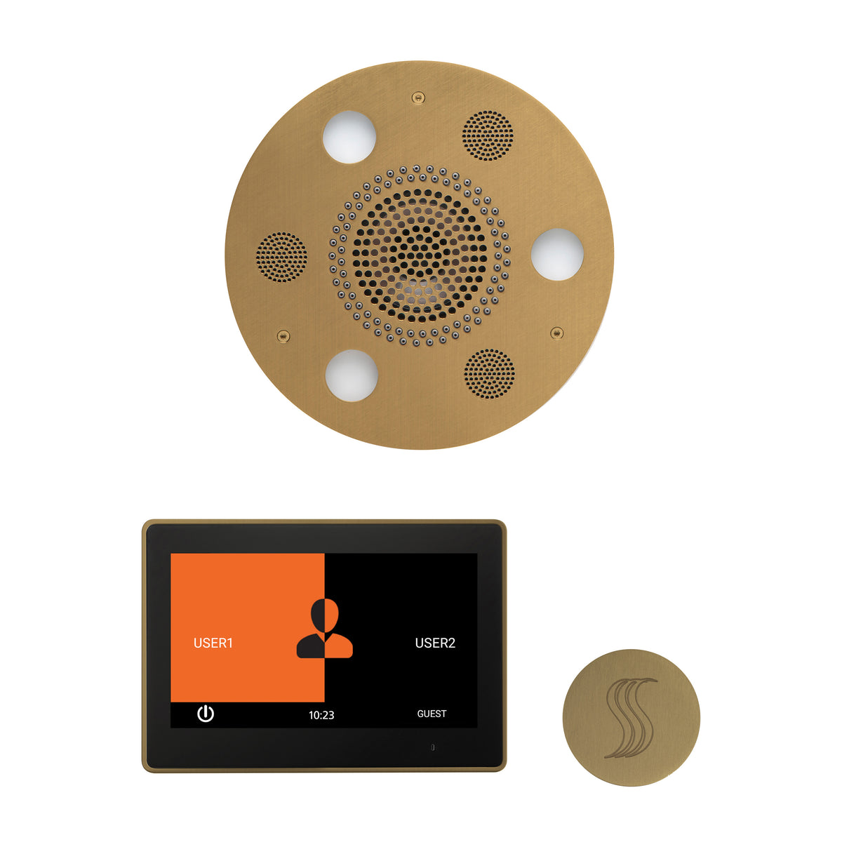 ThermaSol The Wellness Steam Package with 10" ThermaTouch Round-Steam Shower Controls & Accessories-ThermaSol-Satin Brass-Nordica Sauna