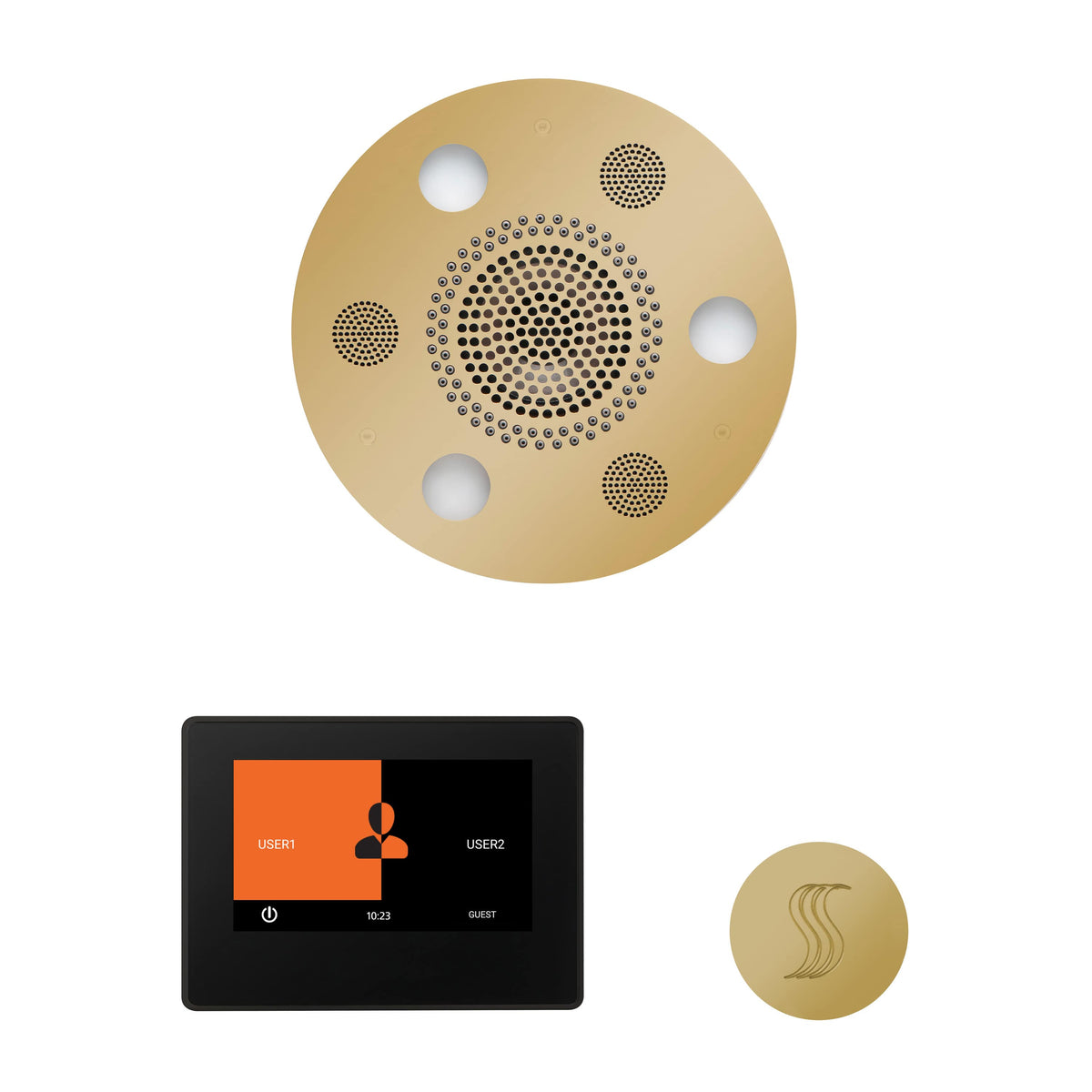 ThermaSol The Wellness Steam Package with 7" ThermaTouch Round-Steam Shower Controls & Accessories-ThermaSol-Polished Brass-Nordica Sauna