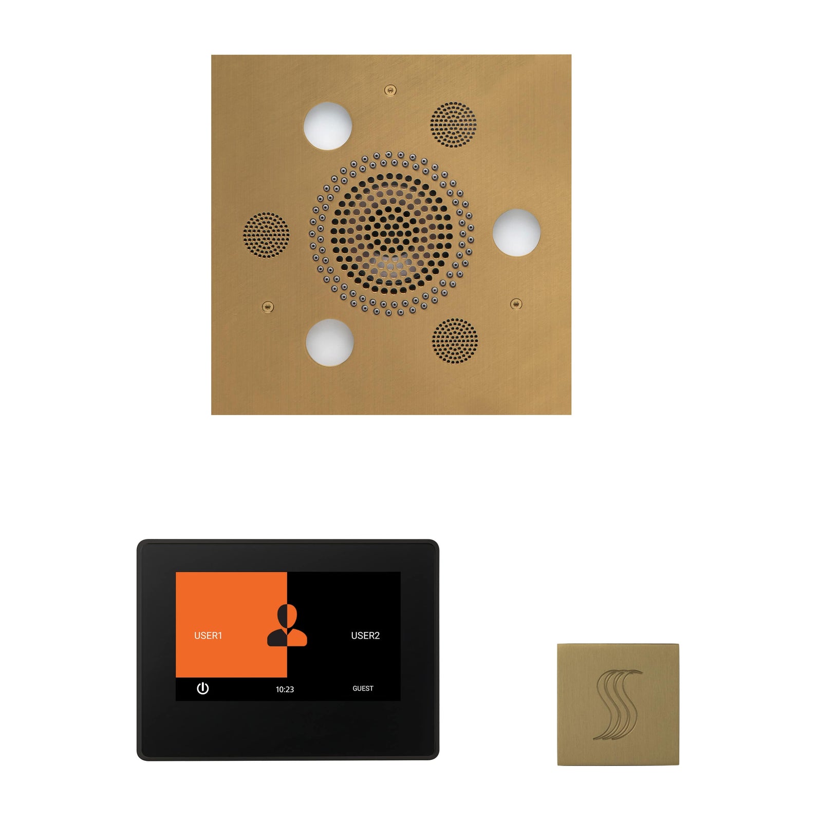 ThermaSol The Wellness Steam Package with 7" ThermaTouch Square-Steam Shower Controls & Accessories-ThermaSol-Satin Brass-Nordica Sauna
